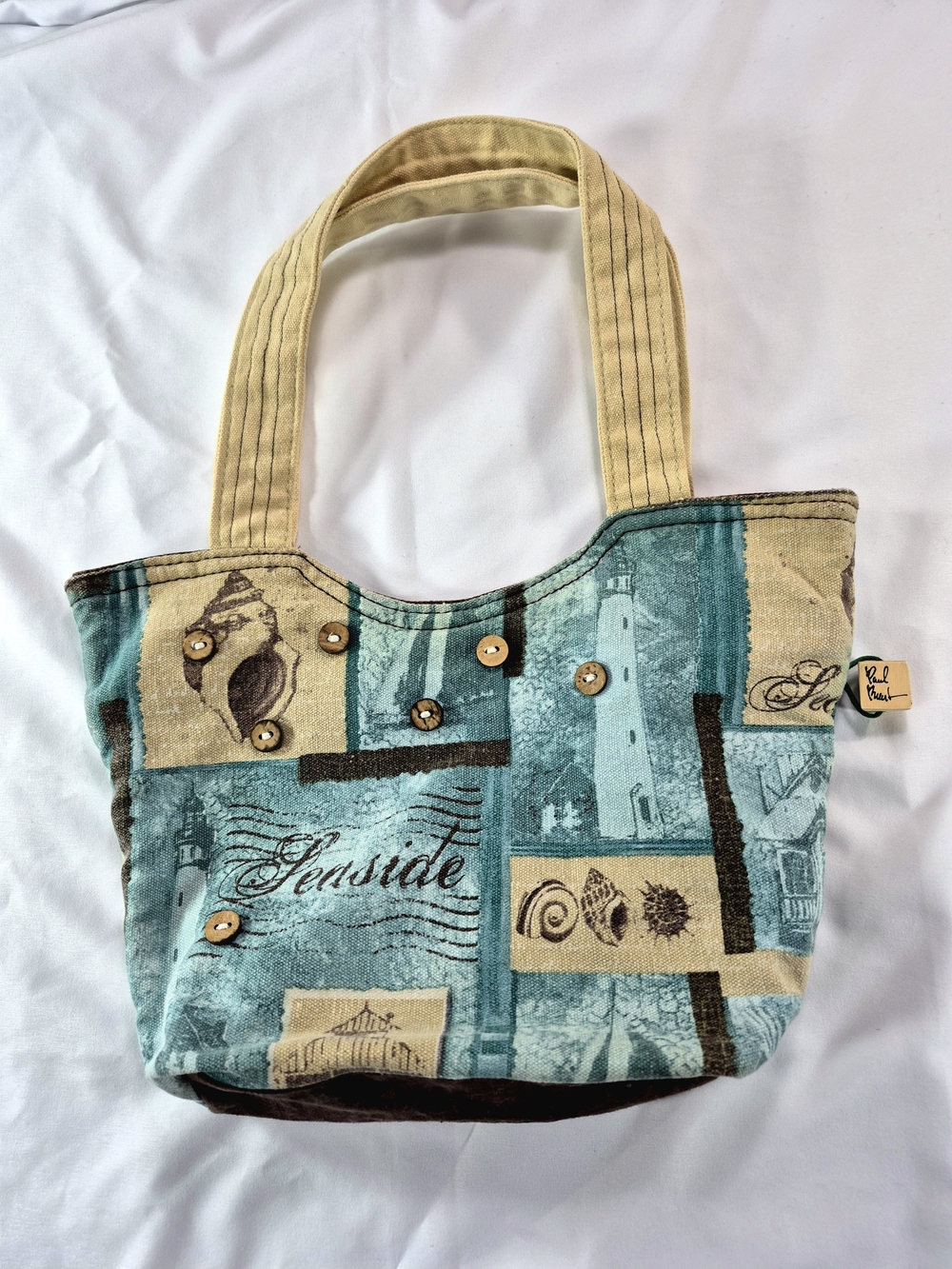 Vintage Paul Brent Seaside Collection Canvas Patchwork Beach Tote Bag Coastal